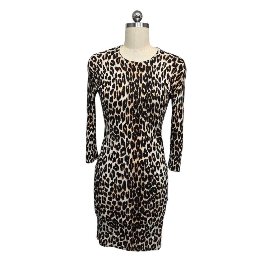EQUIPMENT FEMME Leopard Print Long‎ Sleeve Knit Sweater Dress XS TP